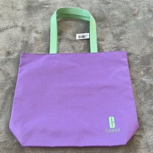 Purple/Multi Reversible Clinique Tote Green Strap NWT